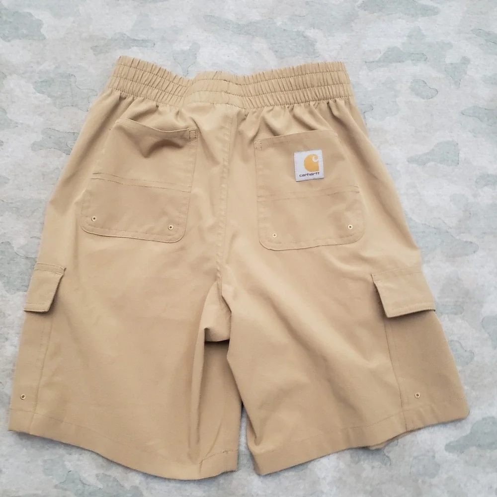 Carhartt Shorts Youth Medium Tan Cargo Pockets Drawstring Workwear